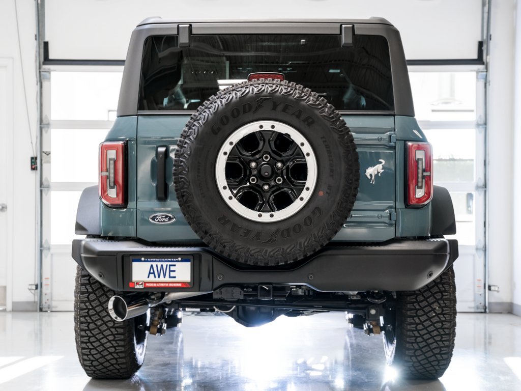 AWE 0FG Catback Exhaust for Ford Bronco with BashGuard - Single 5" Chrome Silver Tip - Apollo Off-Road
