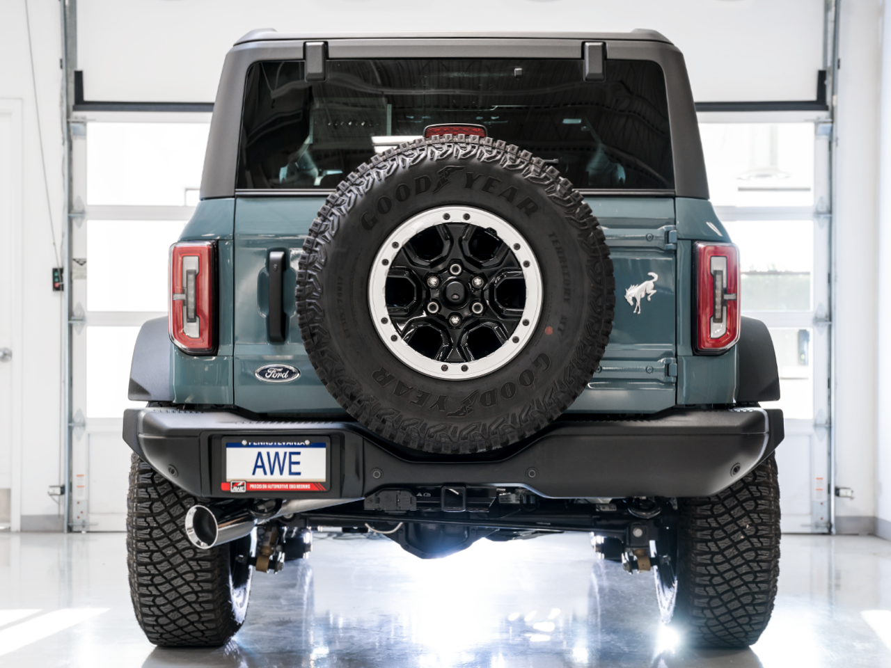 AWE 0FG Catback Exhaust for Ford Bronco with BashGuard - Single 5" Chrome Silver Tip - Apollo Off-Road