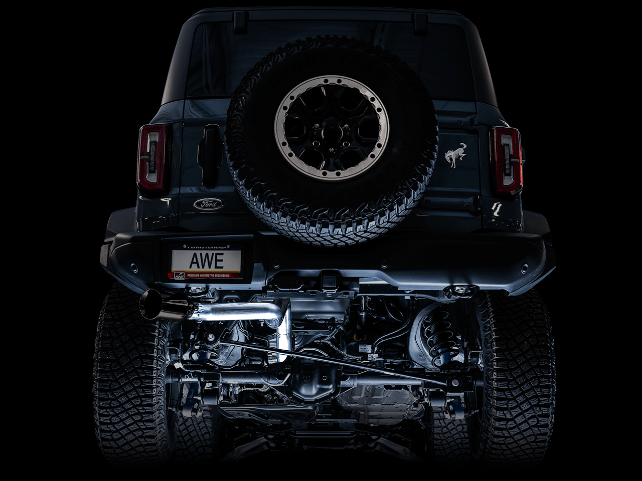 AWE 0FG Catback Exhaust for Ford Bronco with BashGuard - Single 5" Diamond Black Tip - Apollo Off-Road
