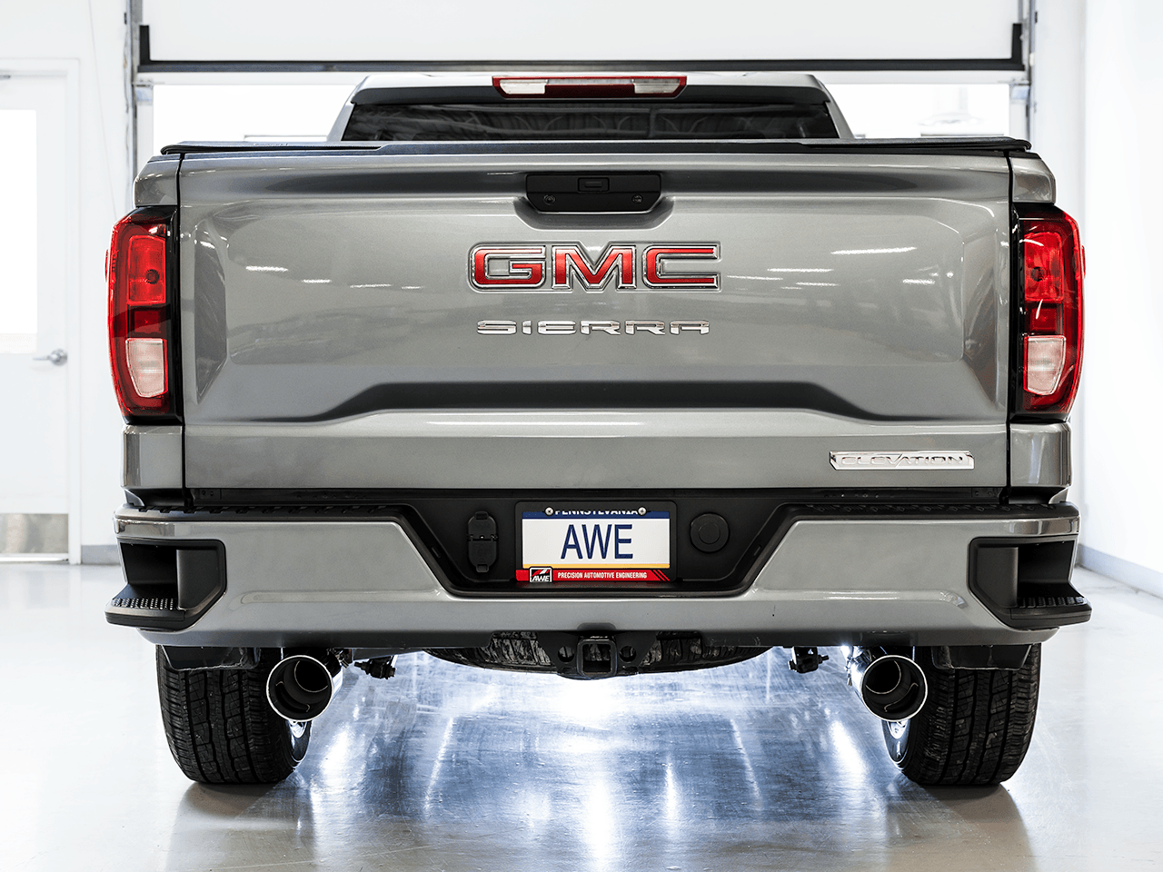 AWE 0FG Catback Split Rear Exit Exhaust for 4th Gen Silverado-Sierra 1500 5.3L (Flat Bumper) - Dual Chrome Silver Tips - Apollo Off-Road