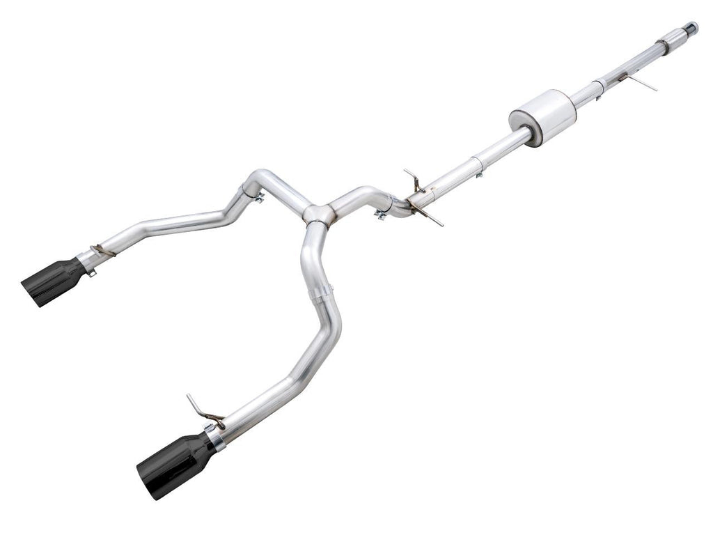 AWE 0FG Catback Split Rear Exit Exhaust for 4th Gen Silverado-Sierra 1500 5.3L (Flat Bumper) - Dual Diamond Black Tips - Apollo Off-Road