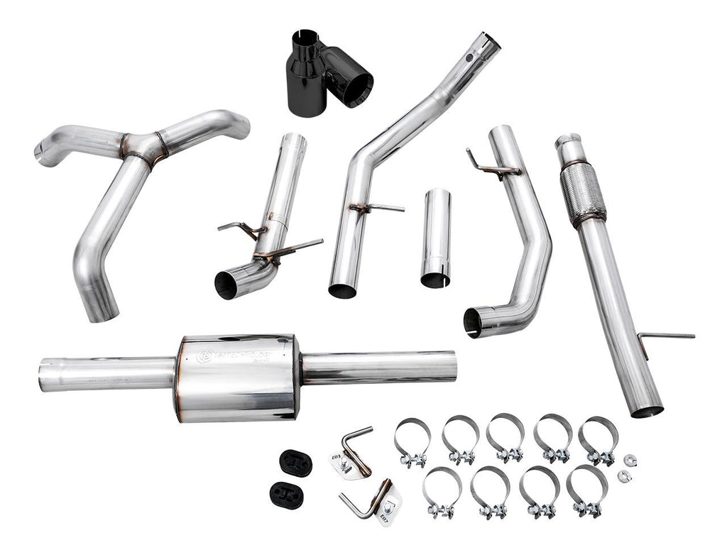 AWE 0FG Catback Split Rear Exit Exhaust for 4th Gen Silverado-Sierra 1500 5.3L (Flat Bumper) - Dual Diamond Black Tips - Apollo Off-Road