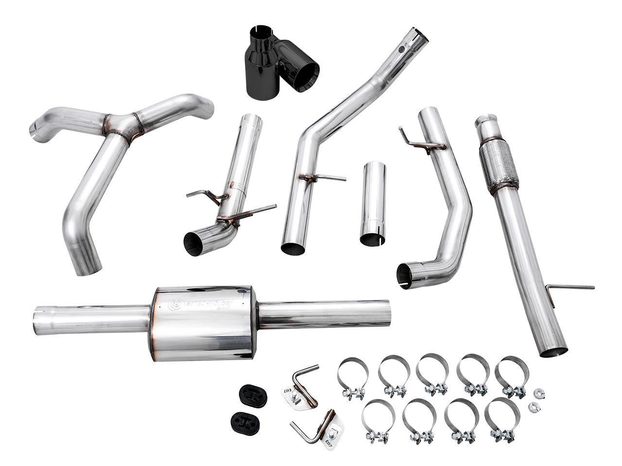 AWE 0FG Catback Split Rear Exit Exhaust for 4th Gen Silverado-Sierra 1500 5.3L (Flat Bumper) - Dual Diamond Black Tips - Apollo Off-Road