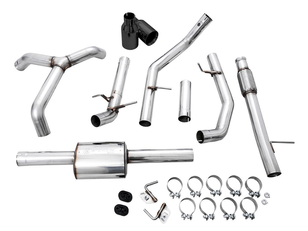 AWE 0FG Catback Split Rear Exit Exhaust for 4th Gen Silverado-Sierra 1500 5.3L (Flat Bumper) - Dual Diamond Black Tips - Apollo Off-Road