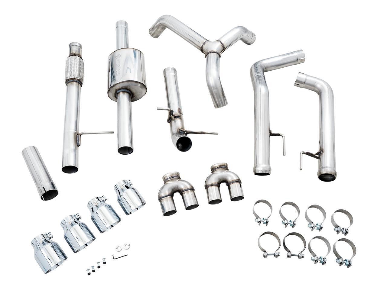 AWE 0FG Catback Split Rear Exit Exhaust for 4th Gen Silverado-Sierra 1500 5.3L (With Bumper Cutouts) - Quad Chrome Silver Tips - Apollo Off-Road