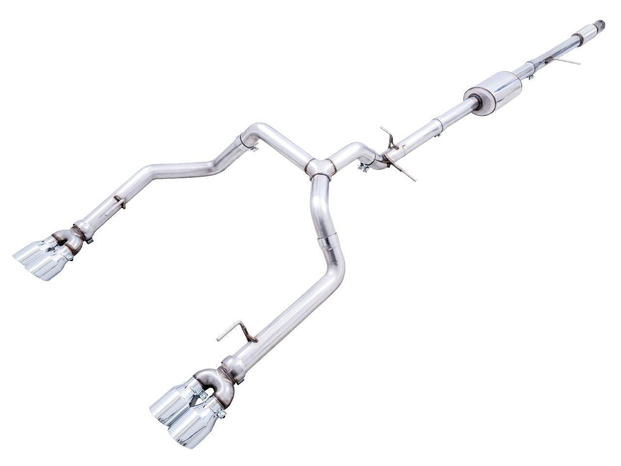 AWE 0FG Catback Split Rear Exit Exhaust for 4th Gen Silverado-Sierra 1500 5.3L (With Bumper Cutouts) - Quad Chrome Silver Tips - Apollo Off-Road