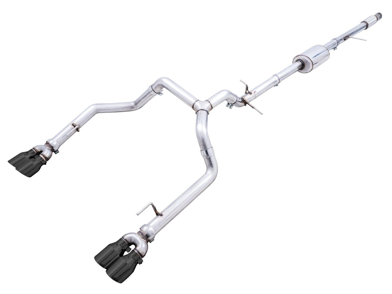 AWE 0FG Catback Split Rear Exit Exhaust for 4th Gen Silverado-Sierra 1500 5.3L (With Bumper Cutouts) - Quad Diamond Black Tips - Apollo Off-Road