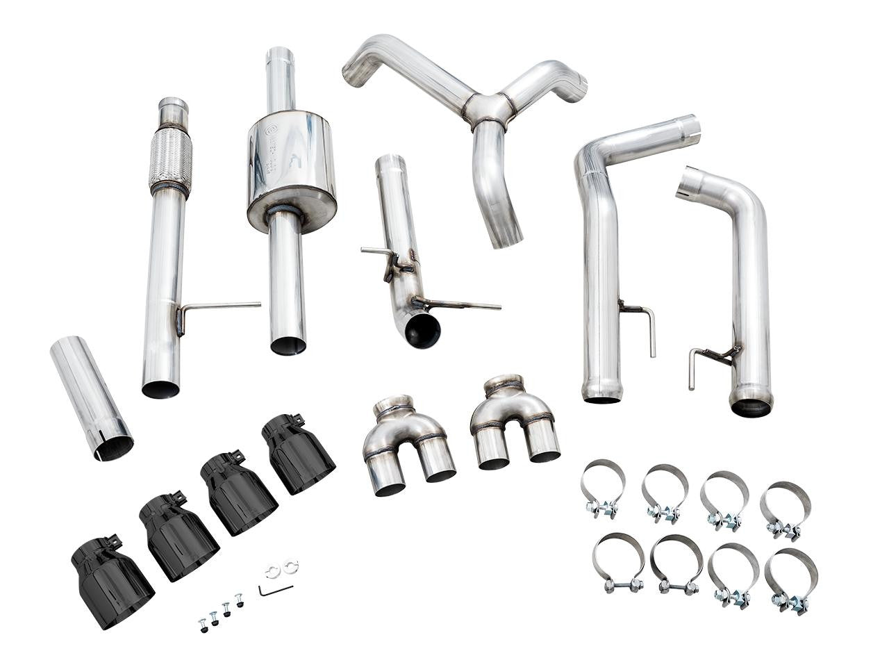 AWE 0FG Catback Split Rear Exit Exhaust for 4th Gen Silverado-Sierra 1500 5.3L (With Bumper Cutouts) - Quad Diamond Black Tips - Apollo Off-Road