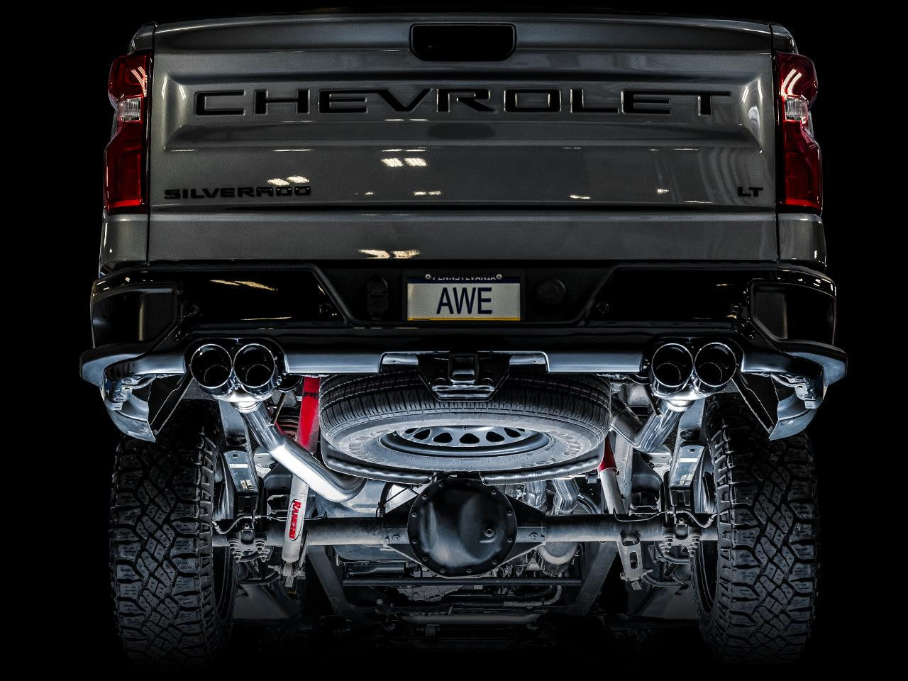 AWE 0FG Catback Split Rear Exit Exhaust for 4th Gen Silverado-Sierra 1500 6.2L (with bumper cutouts) - Quad Chrome Silver Tips - Apollo Off-Road