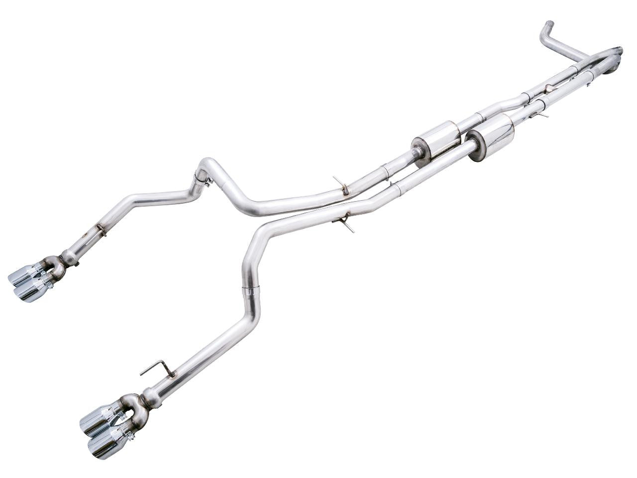 AWE 0FG Catback Split Rear Exit Exhaust for 4th Gen Silverado-Sierra 1500 6.2L (with bumper cutouts) - Quad Chrome Silver Tips - Apollo Off-Road
