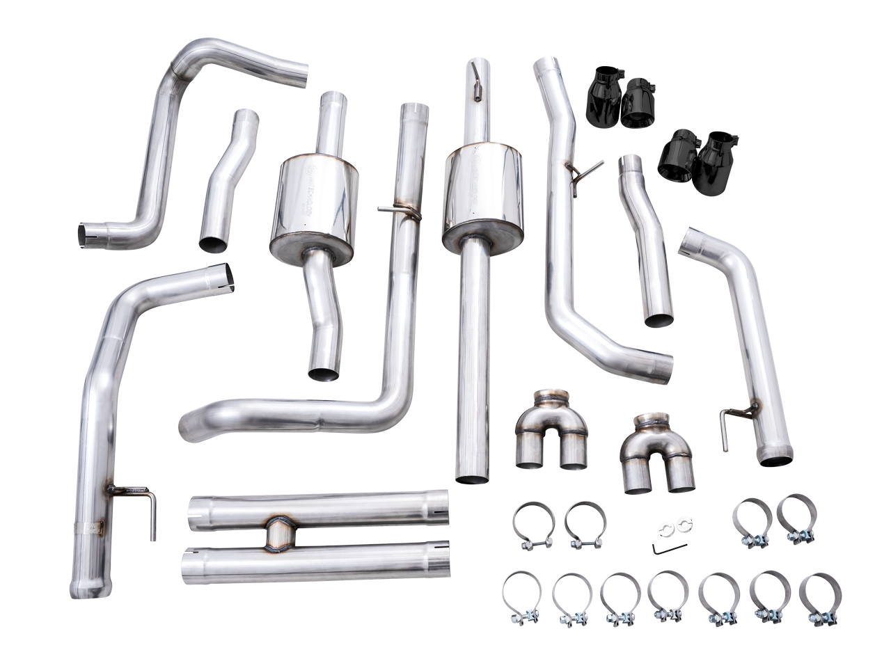 AWE 0FG Catback Split Rear Exit Exhaust for 4th Gen Silverado-Sierra 1500 6.2L (With Bumper Cutouts) - Quad Diamond Black Tips - Apollo Off-Road