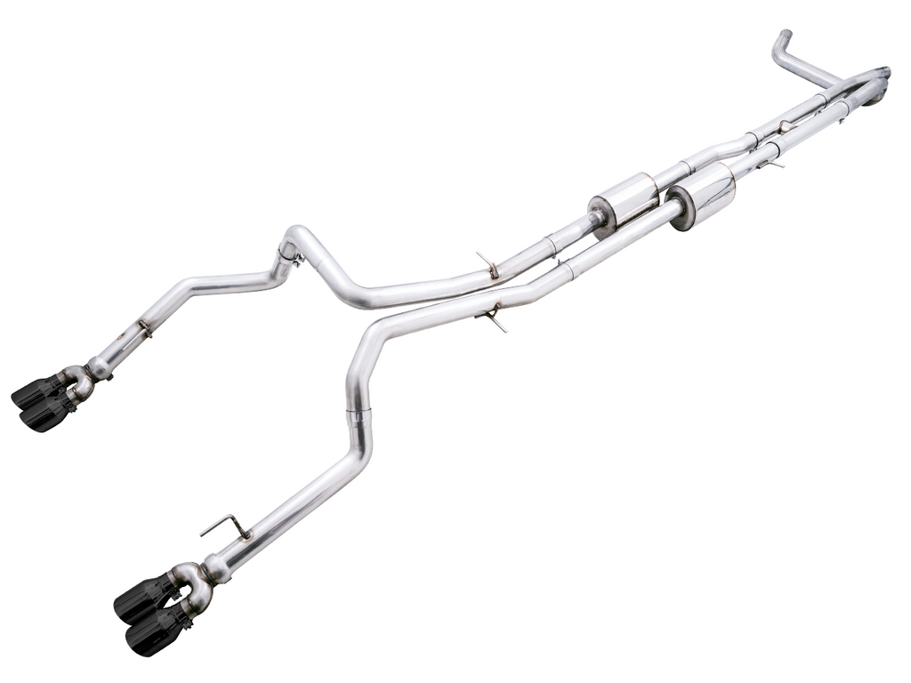 AWE 0FG Catback Split Rear Exit Exhaust for 4th Gen Silverado-Sierra 1500 6.2L (With Bumper Cutouts) - Quad Diamond Black Tips - Apollo Off-Road