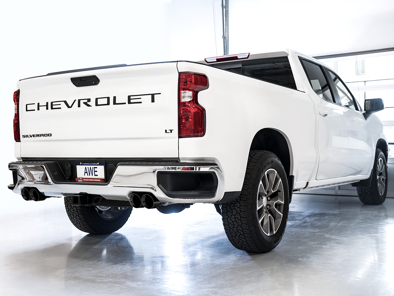AWE 0FG Catback Split Rear Exit Exhaust for 4th Gen Silverado-Sierra 1500 6.2L (With Bumper Cutouts) - Quad Diamond Black Tips - Apollo Off-Road