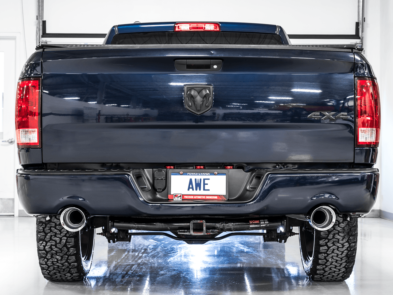 AWE 0FG Dual Rear Exit Catback Exhaust for 4th Gen RAM 1500 5.7L (with bumper cutouts) - Chrome Silver Tips - Apollo Off-Road