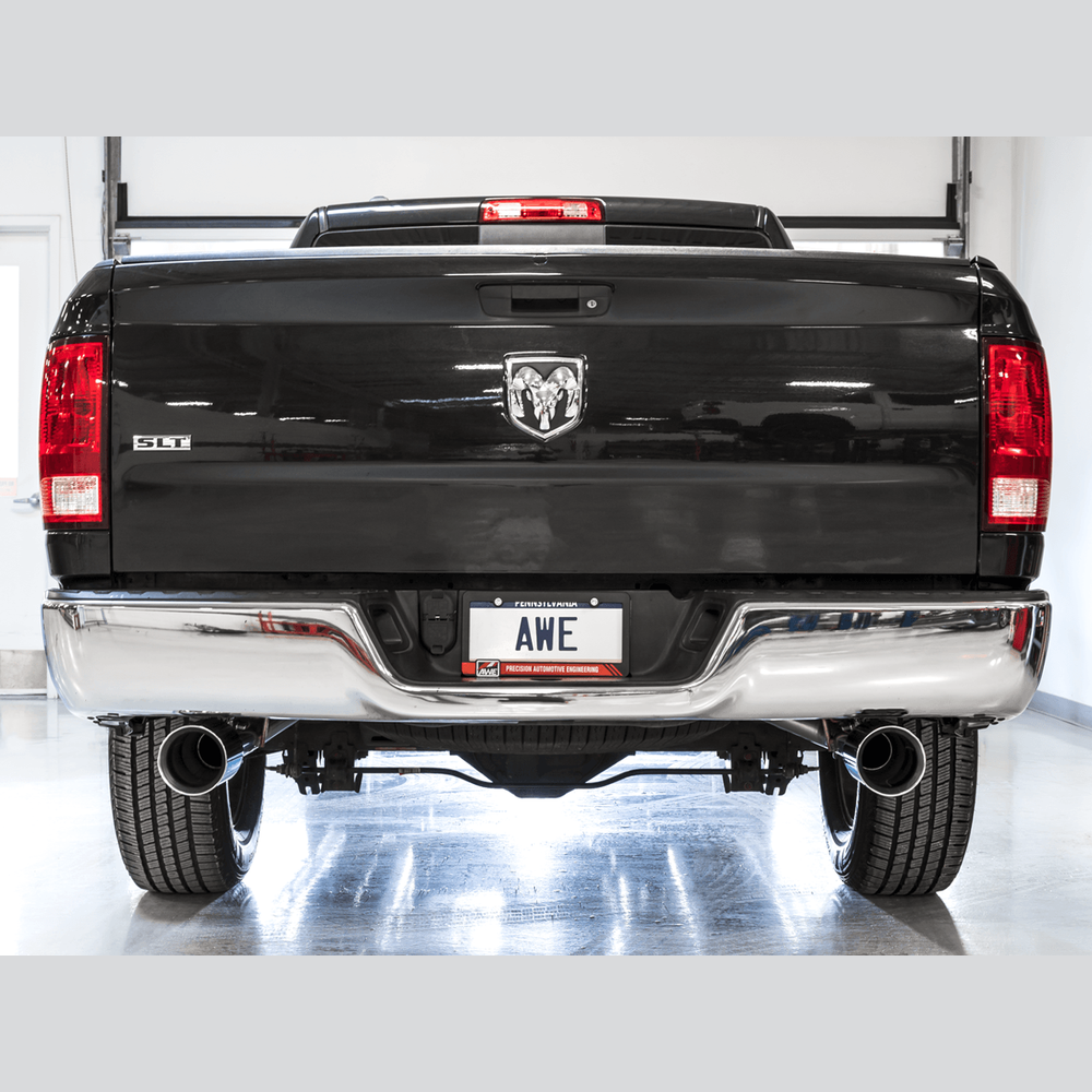 AWE 0FG Dual Rear Exit Catback Exhaust for 4th Gen RAM 1500 5.7L (Without Bumper Cutouts) - Chrome Silver Tips - Apollo Off-Road