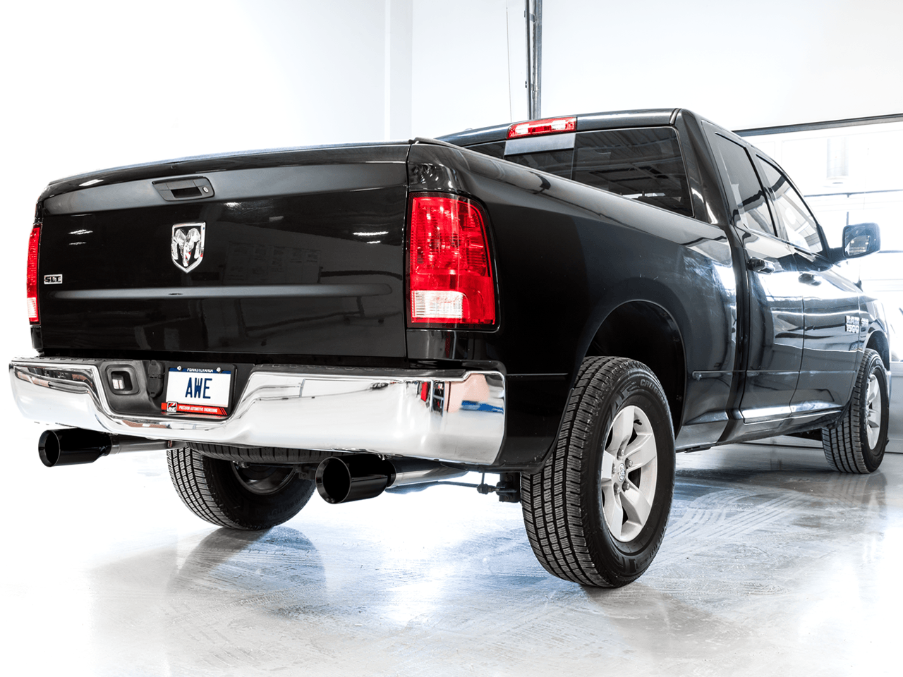 AWE 0FG Dual Rear Exit Catback Exhaust for 4th Gen RAM 1500 5.7L (Without Bumper Cutouts) - Diamond Black Tips - Apollo Off-Road