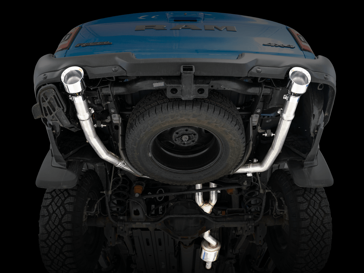 AWE 0FG Dual Rear Exit Catback Exhaust for 5th Gen RAM 1500 5.7L (With Bumper Cutouts) - Chrome Silver Tips - Apollo Off-Road