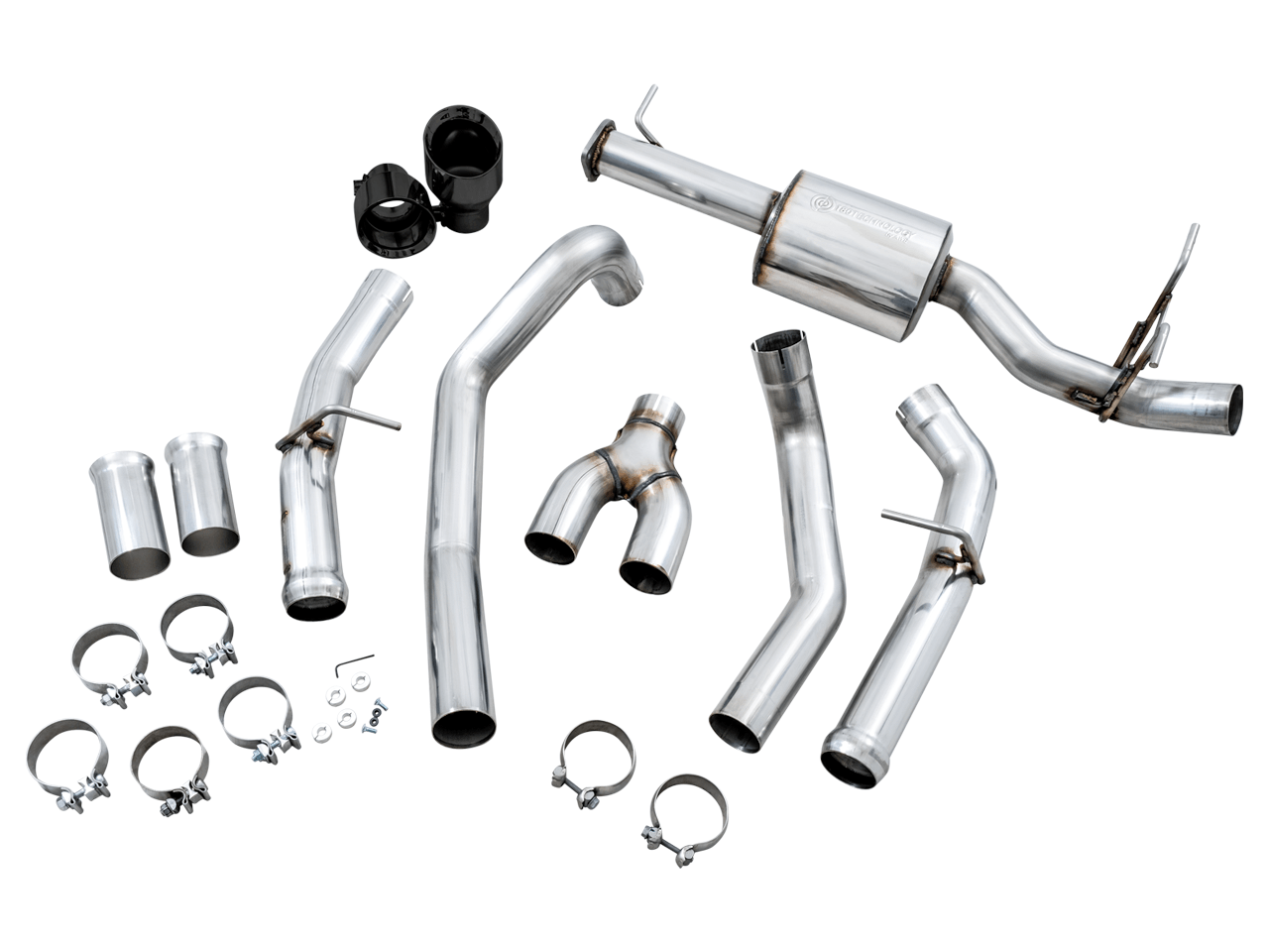 AWE 0FG Dual Rear Exit Catback Exhaust for 5th Gen RAM 1500 5.7L (with bumper cutouts) - Diamond Black Tips - Apollo Off-Road