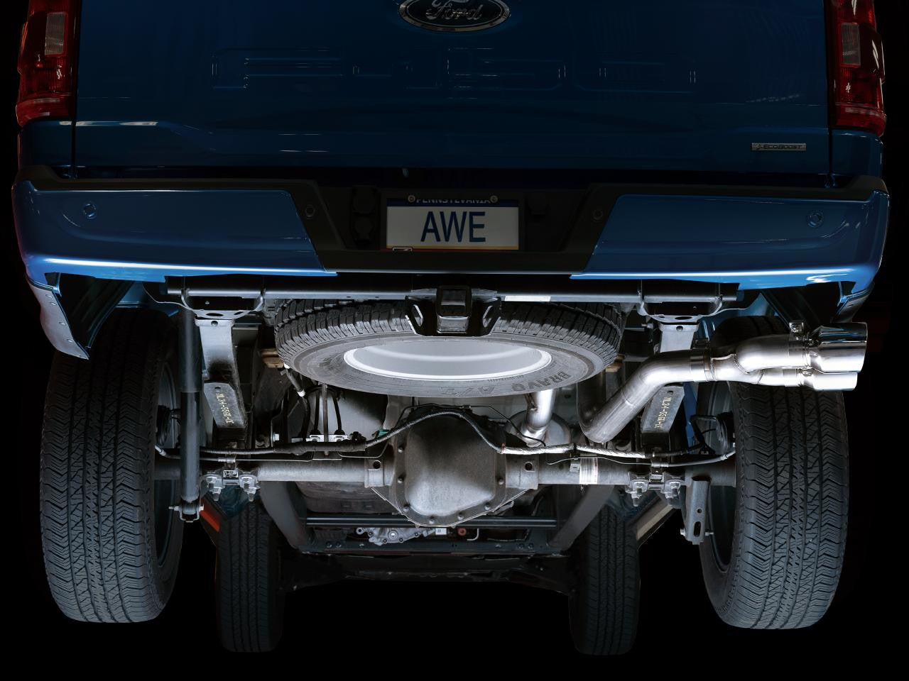 AWE 0FG Dual Side Exit Exhaust for '21+ Ford F-150 - 4.5" Chrome Silver Tips - Apollo Off-Road