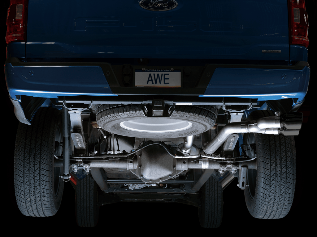 AWE 0FG Dual Side Exit Exhaust for '21+ Ford F-150 - 4.5" Diamond Black Tips - Apollo Off-Road