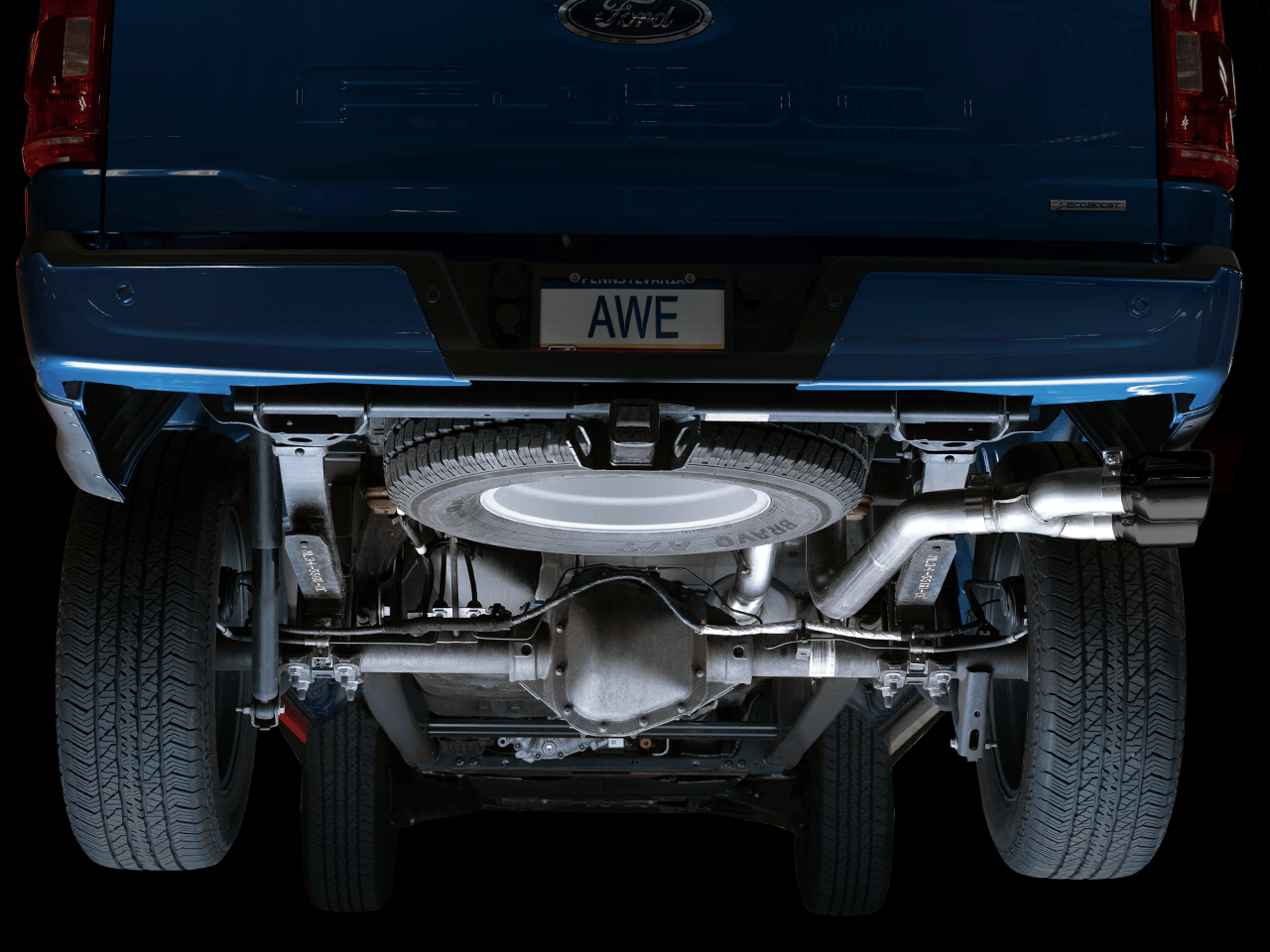 AWE 0FG Dual Side Exit Exhaust for '21+ Ford F-150 - 4.5" Diamond Black Tips - Apollo Off-Road
