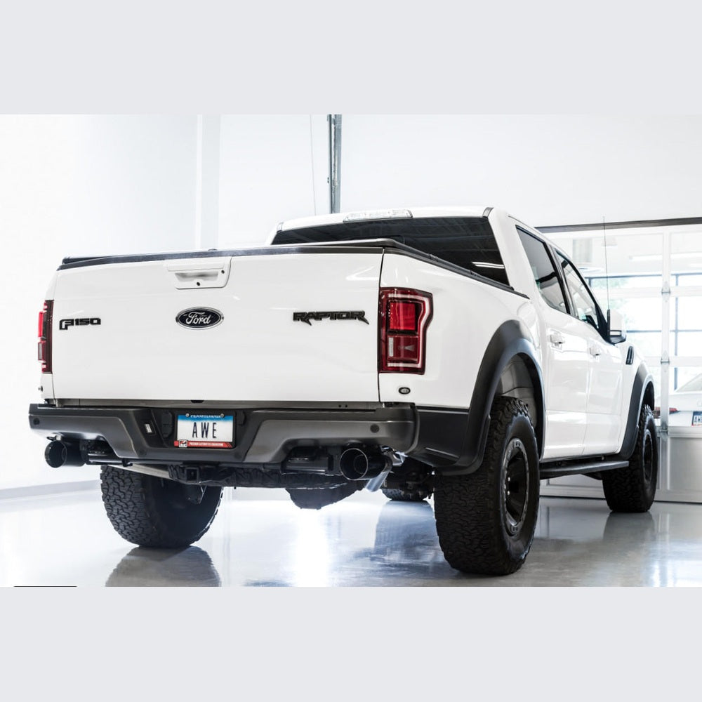 AWE 0FG Exhaust for Gen 2 Ford Raptor (Resonated Performance Cat-back) - Diamond Black 5" Tips - Apollo Off-Road
