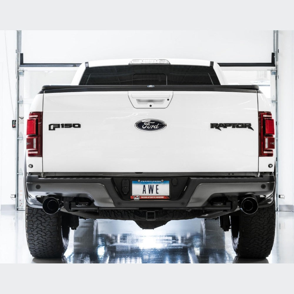 AWE 0FG Exhaust for Gen 2 Ford Raptor (Resonated Performance Cat-back) - Diamond Black 5" Tips - Apollo Off-Road