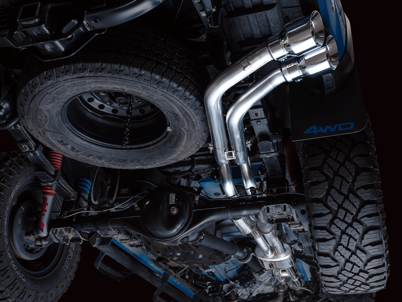 AWE 0FG Exhaust with BashGuard for 3rd Gen Tacoma - Dual Chrome Silver Tips - Apollo Off-Road