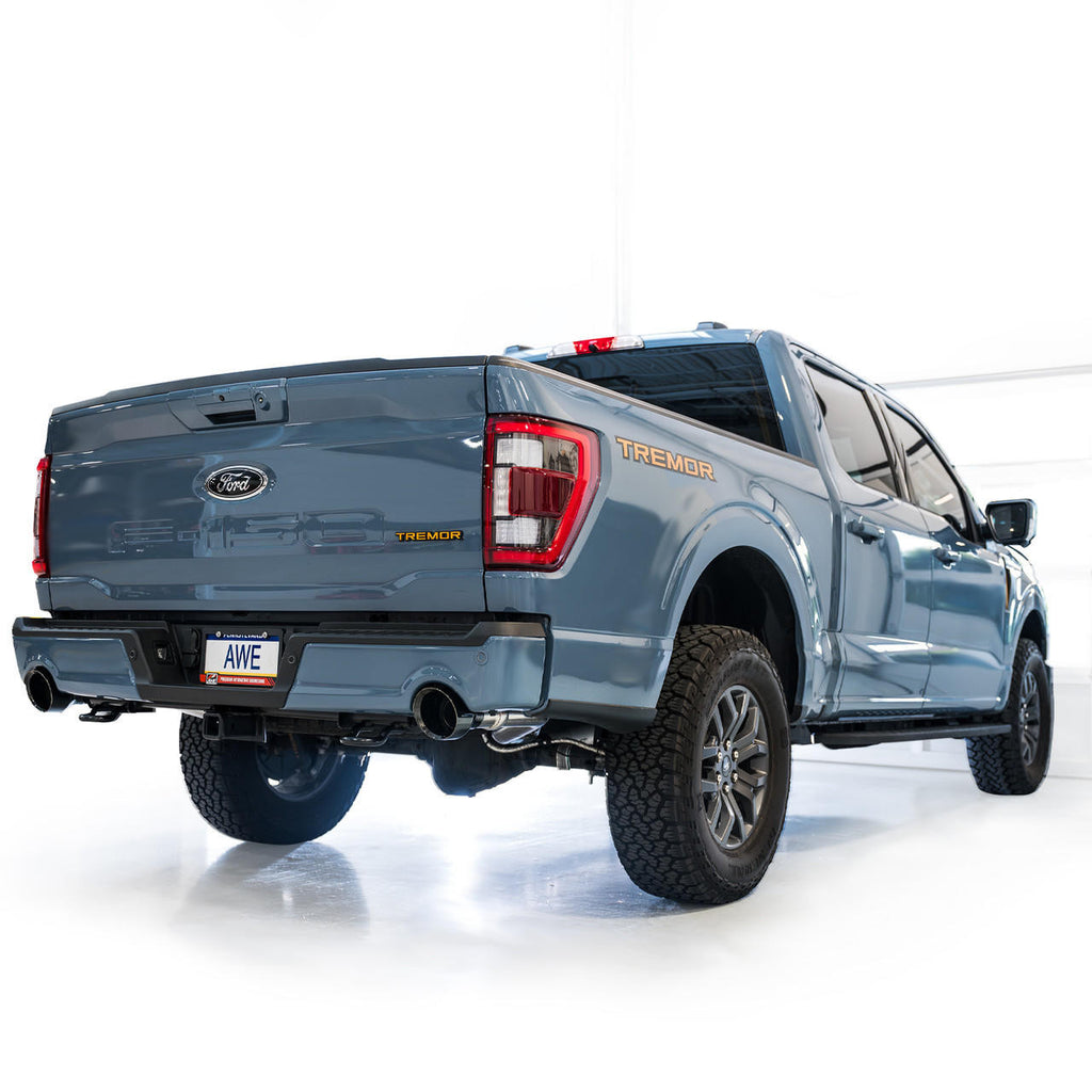 AWE 0FG Non-Resonated Catback for '21+ Ford F-150 Tremor (With Bumper Cutouts) - Diamond Black Tips - Apollo Off-Road