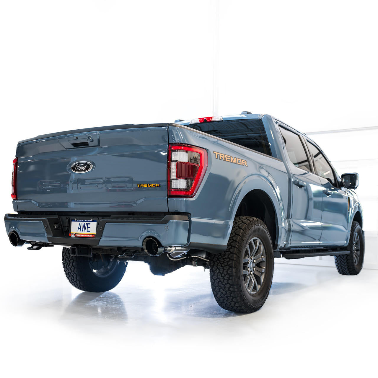 AWE 0FG Non-Resonated Catback for '21+ Ford F-150 Tremor (With Bumper Cutouts) - Diamond Black Tips - Apollo Off-Road