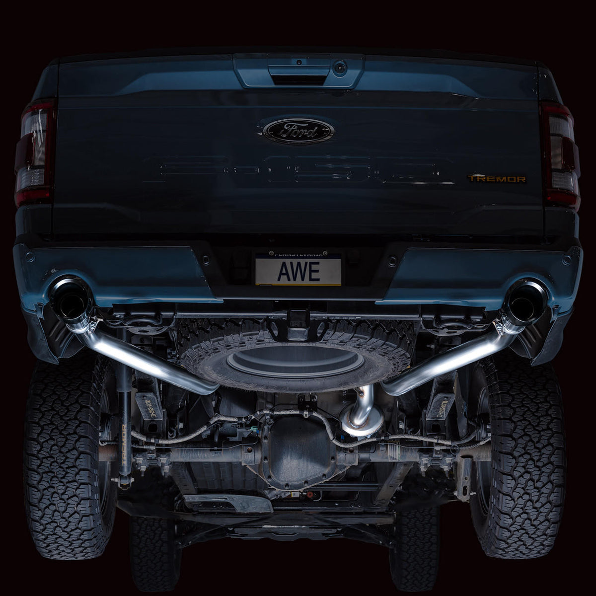 AWE 0FG Resonated Catback for '21+ Ford F-150 Tremor (With Bumper Cutouts) - Diamond Black Tips - Apollo Off-Road