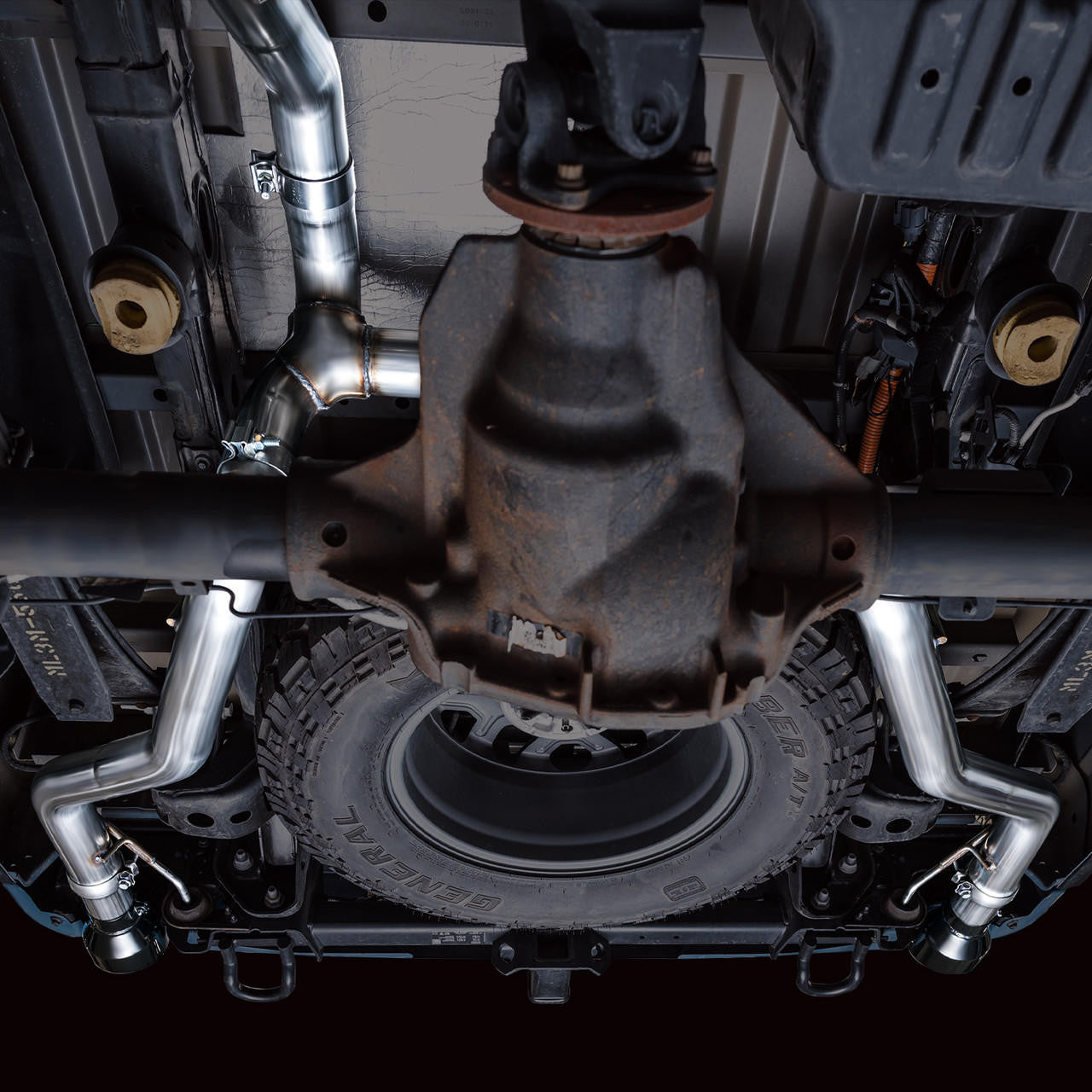 AWE 0FG Resonated Catback for '21+ Ford F-150 Tremor (With Bumper Cutouts) - Diamond Black Tips - Apollo Off-Road