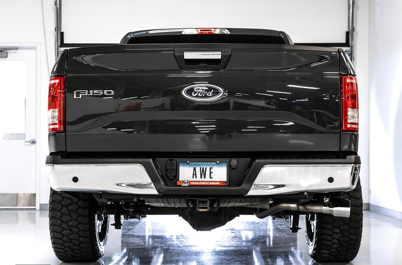 AWE 0FG Single Exit Exhaust for '15-'20 F-150 - 4.5" Chrome Silver Tips - Apollo Off-Road