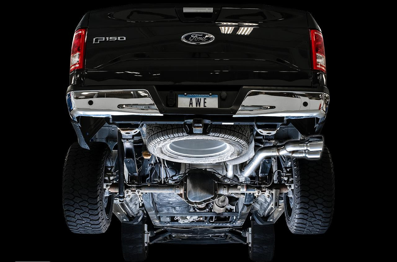 AWE 0FG Single Exit Exhaust for '15-'20 F-150 - 4.5" Chrome Silver Tips - Apollo Off-Road