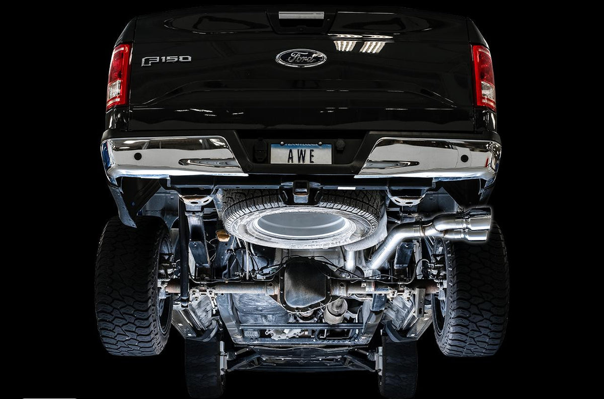 AWE 0FG Single Exit Exhaust for '15-'20 F-150 - 4.5" Chrome Silver Tips - Apollo Off-Road