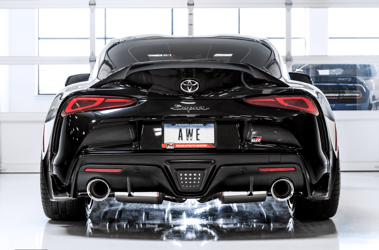 AWE Non-Resonated Touring Edition Exhaust for A90 Supra - 5" Chrome Silver Tips - Apollo Off-Road