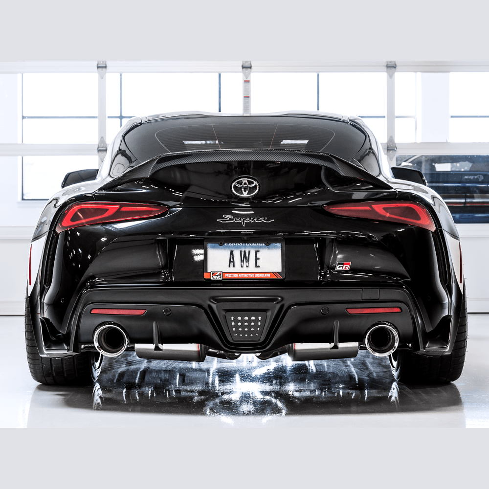 AWE Non-Resonated Touring Edition Exhaust for A90 Supra - 5" Diamond Black Tips - Apollo Off-Road