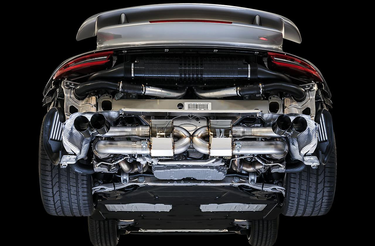 AWE Performance Exhaust and High-Flow Cat Sections for Porsche 991.2 Turbo - With Diamond Black Quad Tips - Apollo Off-Road