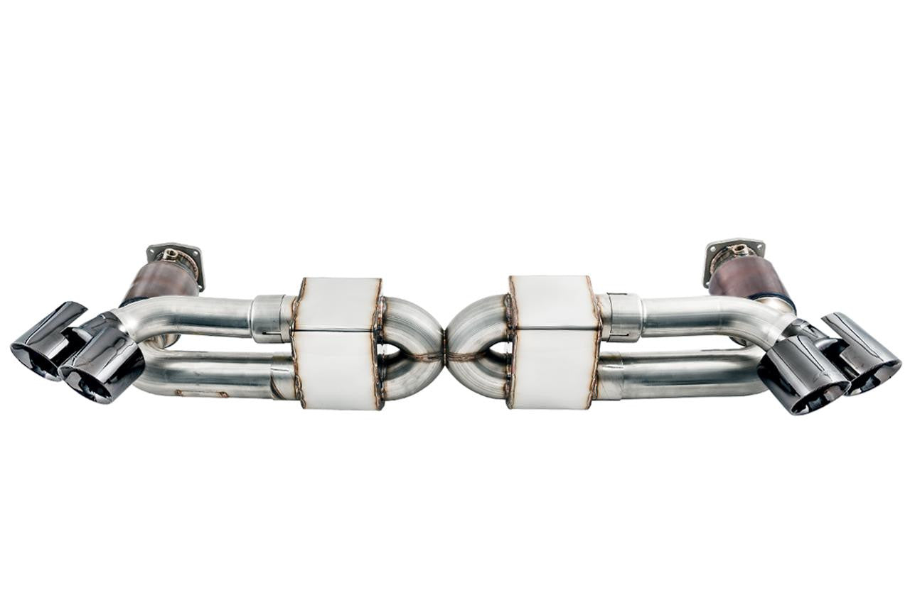 AWE Performance Exhaust and High-Flow Cat Sections for Porsche 991.2 Turbo - With Diamond Black Quad Tips - Apollo Off-Road