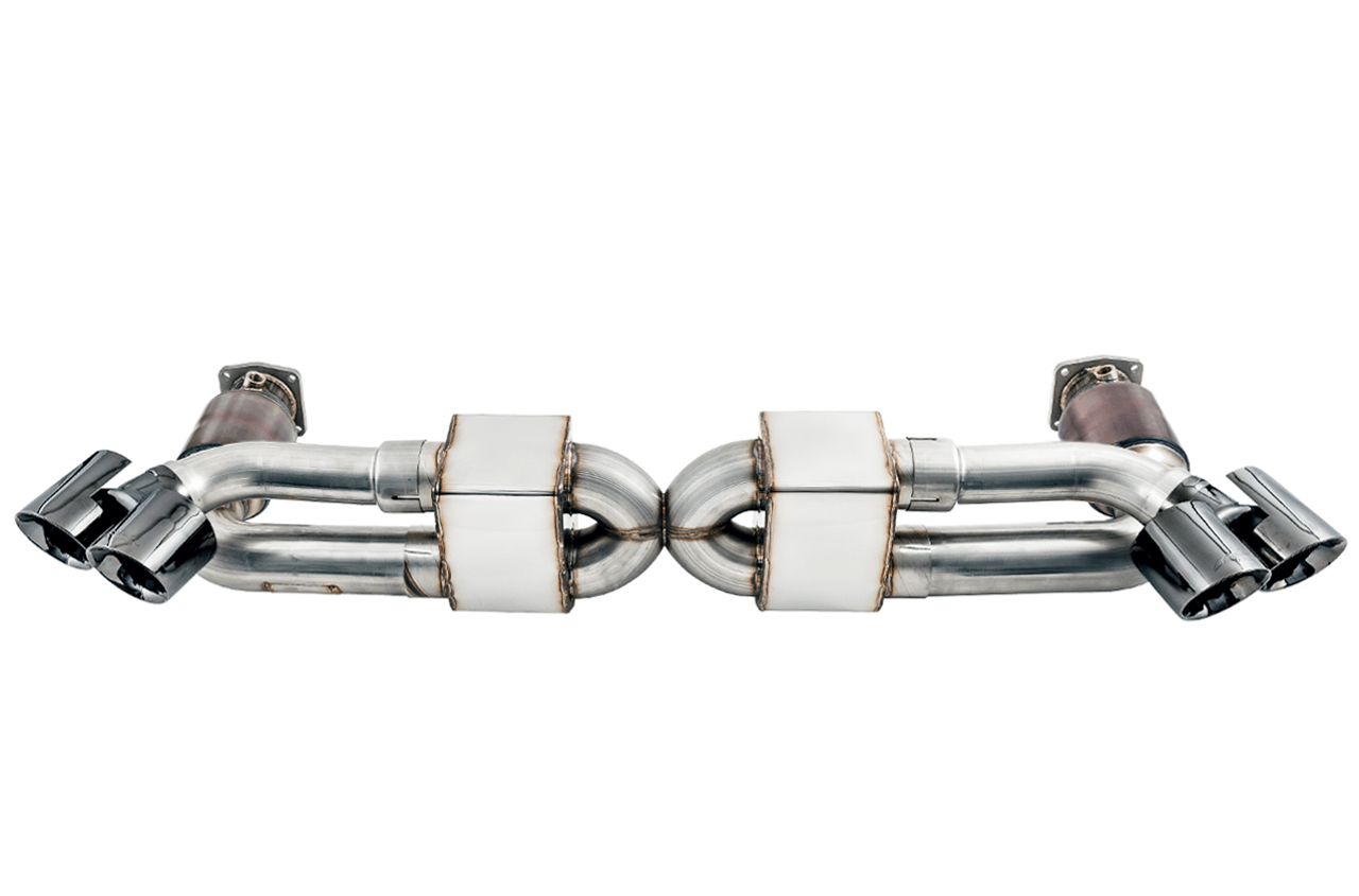 AWE Performance Exhaust and High-Flow Cat Sections for Porsche 991 Turbo - Diamond Black Quad Tips - Apollo Off-Road