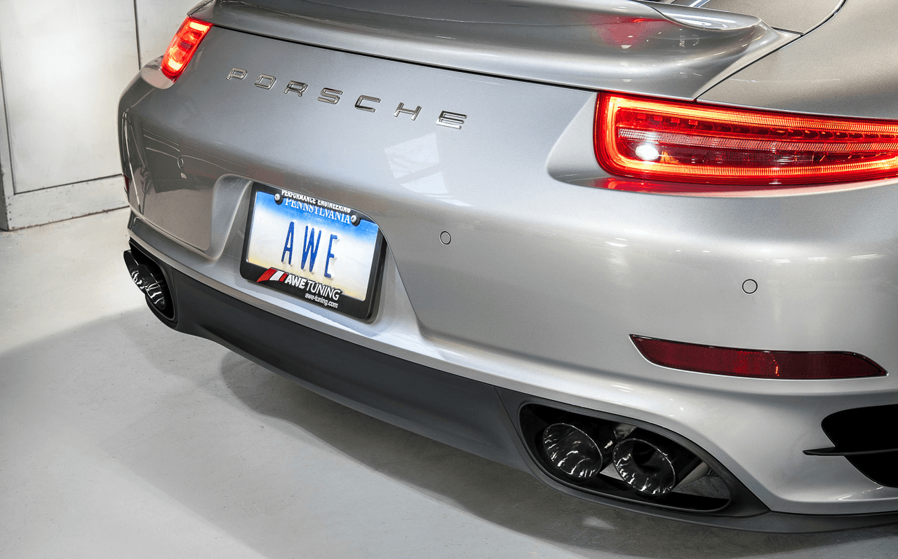AWE Performance Exhaust and High-Flow Cat Sections for Porsche 991 Turbo - Diamond Black Quad Tips - Apollo Off-Road