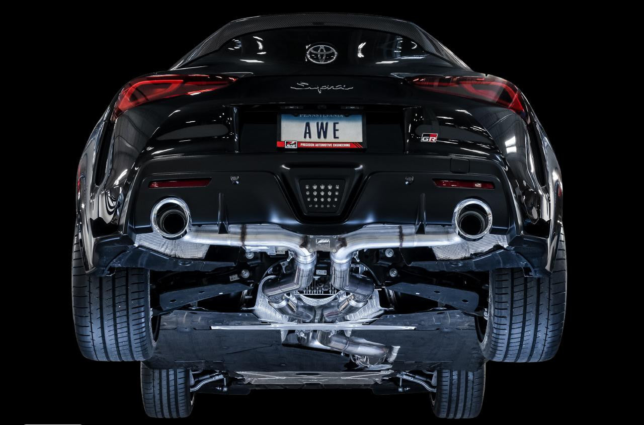 AWE Resonated Track Edition Exhaust for A90 Supra - 5" Chrome Silver Tips - Apollo Off-Road