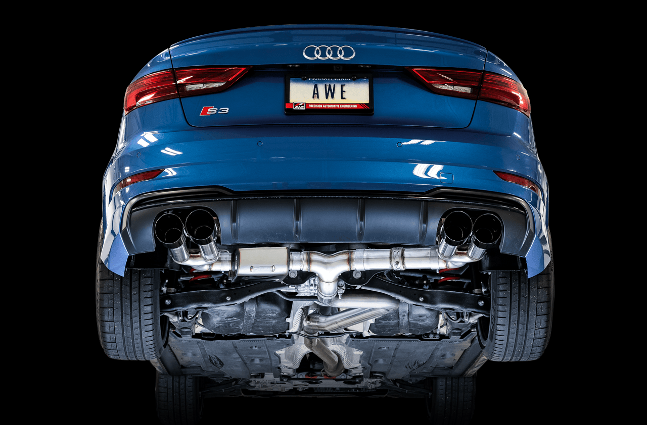 AWE SwitchPath Exhaust for Audi 8V S3 - Diamond Black Tips, 102mm - Apollo Off-Road