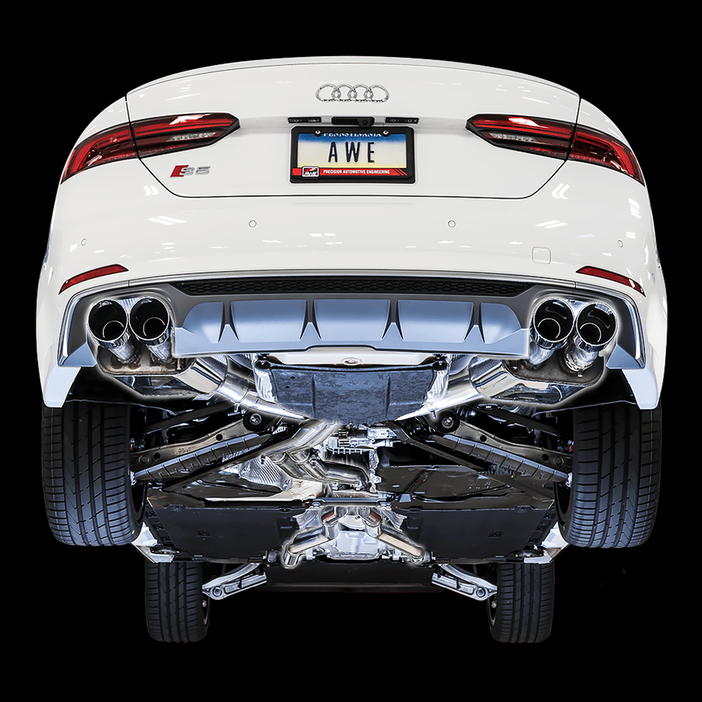 AWE SwitchPath Exhaust for Audi B9 S5 Coupe - Chrome Silver 102mm Tips - Apollo Off-Road