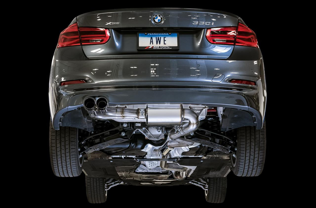 AWE Touring Edition Axle-back Exhaust, Quad Outlet for BMW F3X N20-N26 328i-428i - Diamond Black Tips (80mm) - Apollo Off-Road