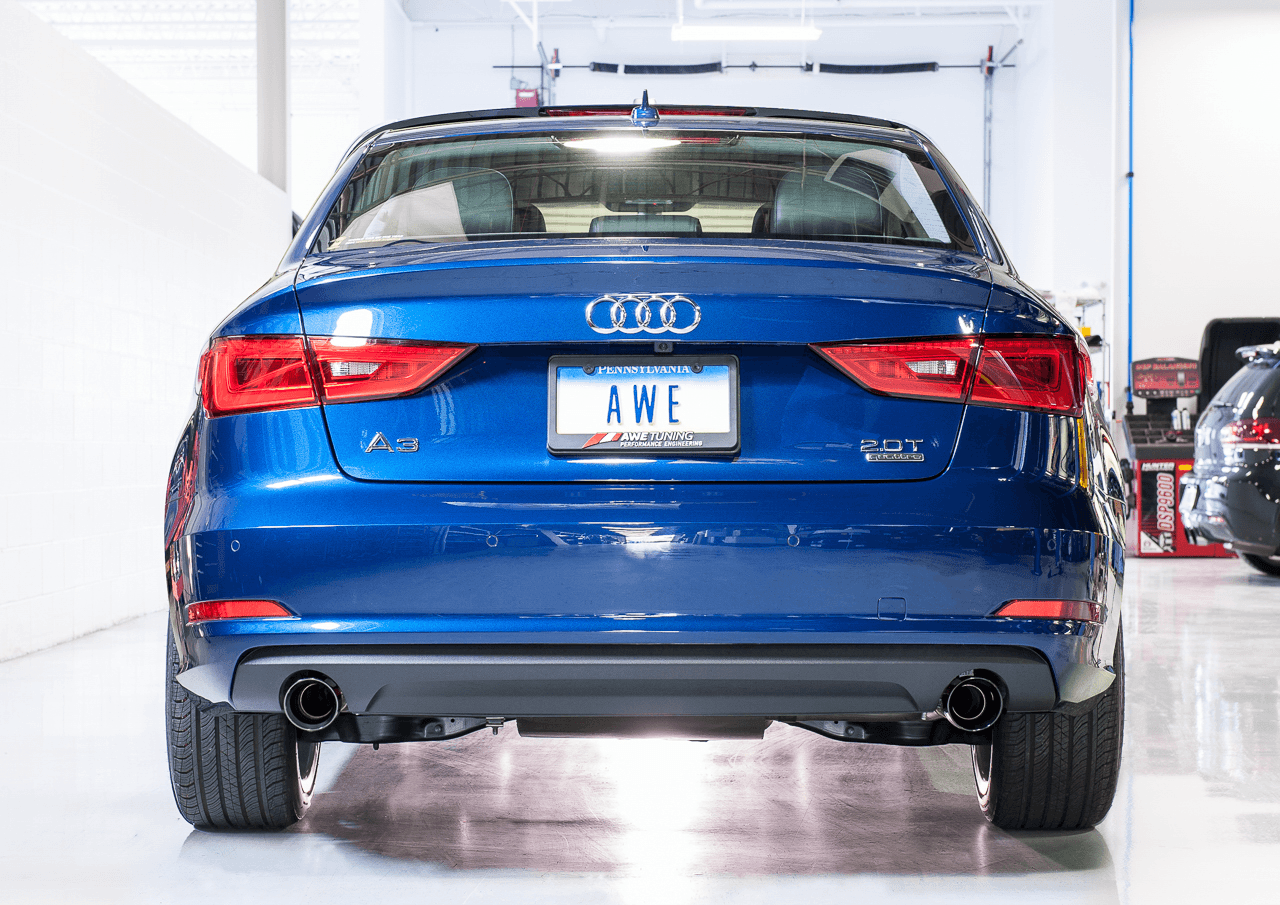 AWE Touring Edition Exhaust for Audi 8V A3 2.0T - Dual Outlet, Diamond Black 90 mm Tips - Apollo Off-Road