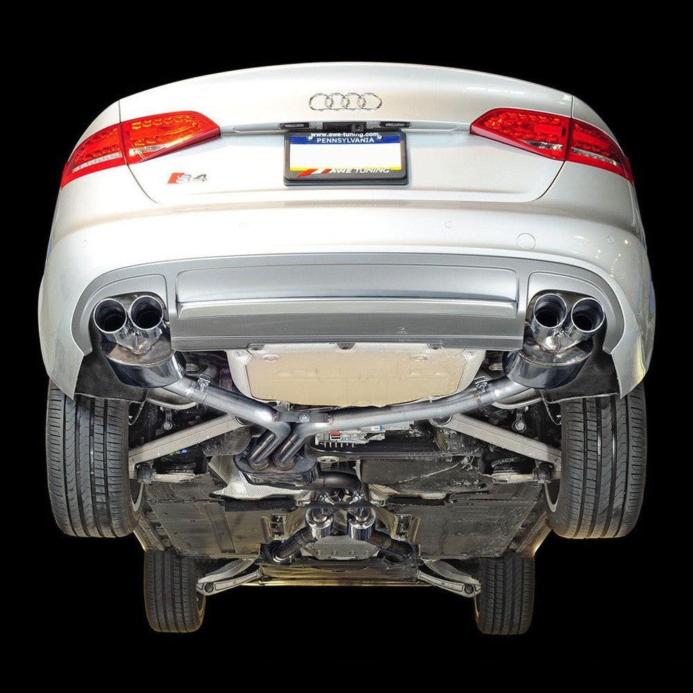 AWE Touring Edition Exhaust for Audi B8 S4 3.0T - Chrome Silver Tips (102mm) - Apollo Off-Road