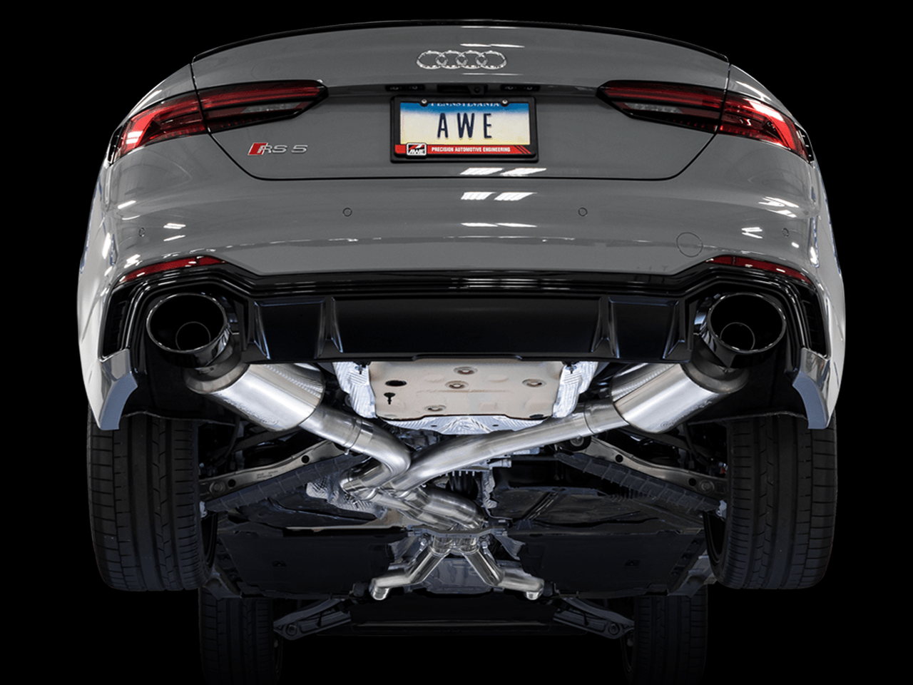 AWE Touring Edition Exhaust for Audi B9 RS 5 Sportback - Resonated for Performance Catalysts - Diamond Black RS-style Tips - Apollo Off-Road