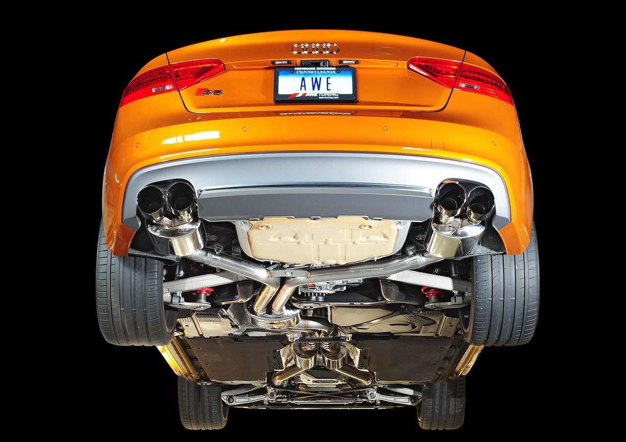 AWE Touring Edition Exhaust for Audi S5 3.0T - Diamond Black Tips (102mm) - Apollo Off-Road