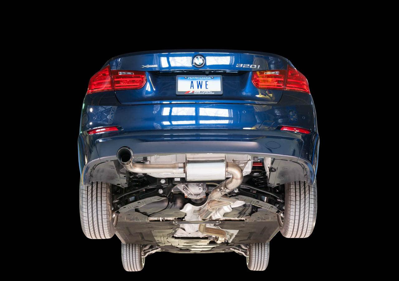 AWE Touring Edition Exhaust + Performance Mid Pipe for BMW F30 320i, Single Side - Chrome Silver Tip (102mm) - Apollo Off-Road